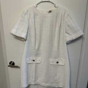 H&M Boucle Dress Short sleeves White Silver Buttons Sz XL